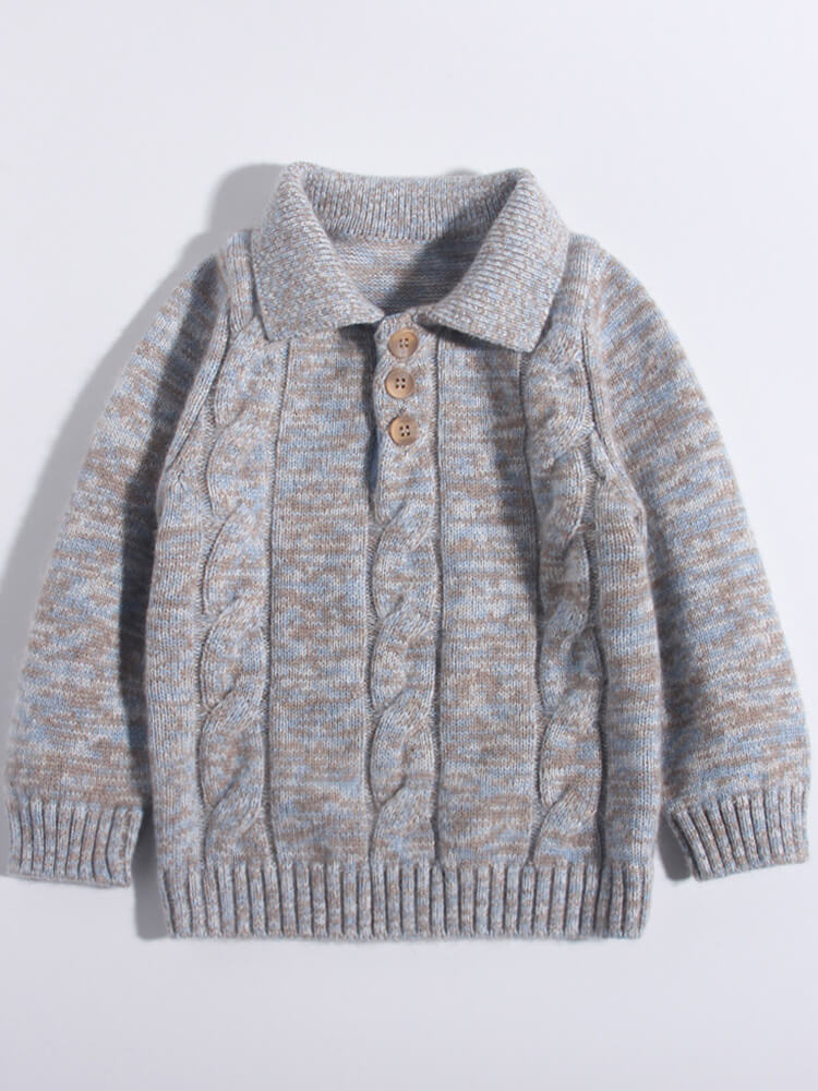 (image for) Kids Speckled Beige Blue Cable Knit Cashmere Sweater with Collar